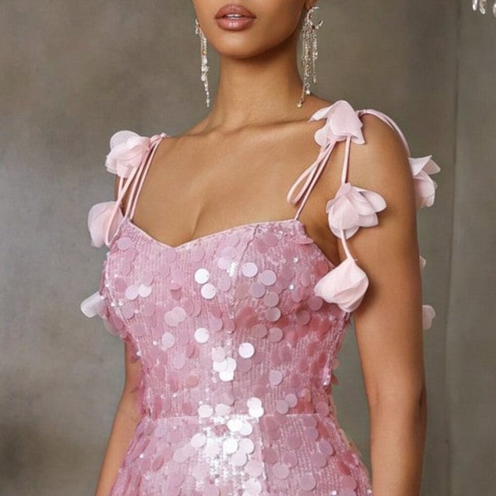 Pink Elegant Women's Sequin Formal Evening Gown - Picture 6 of 7